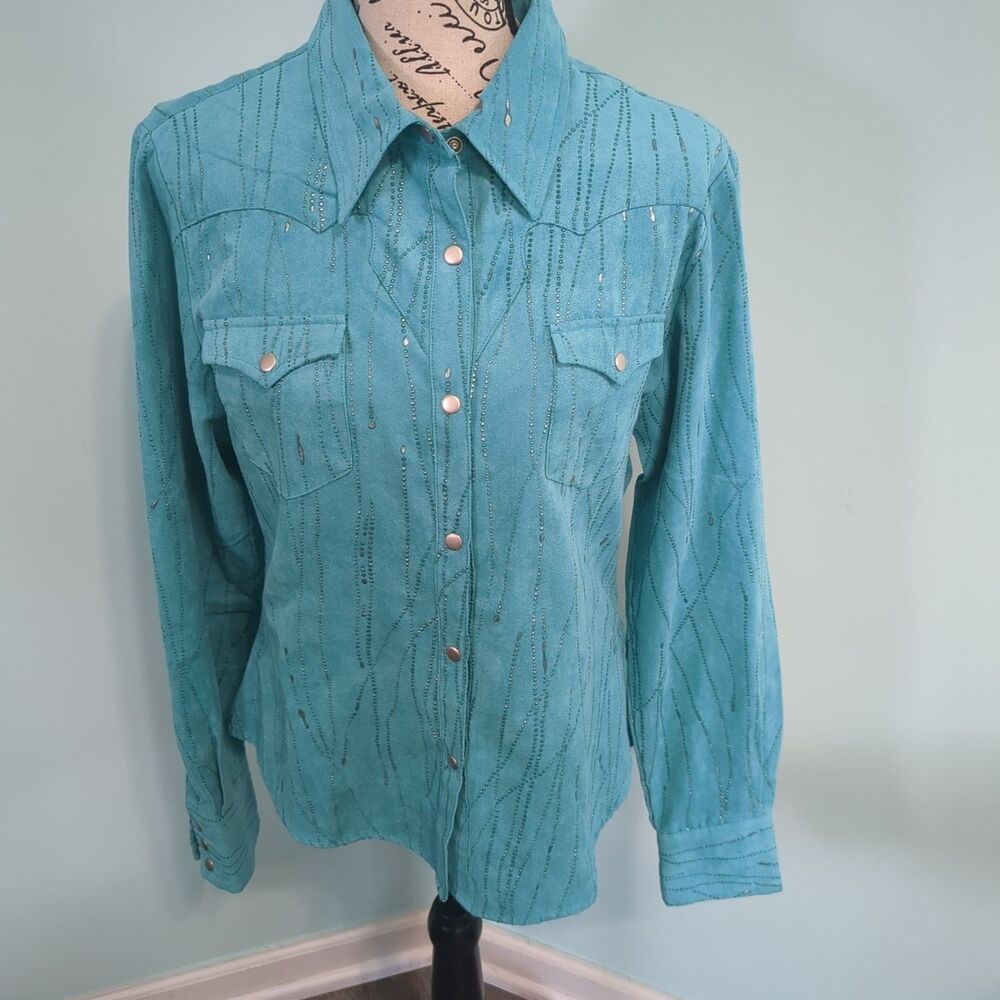 Roper Wear medium Western Shirt Button Down Snaps baby Blue women's cowboy